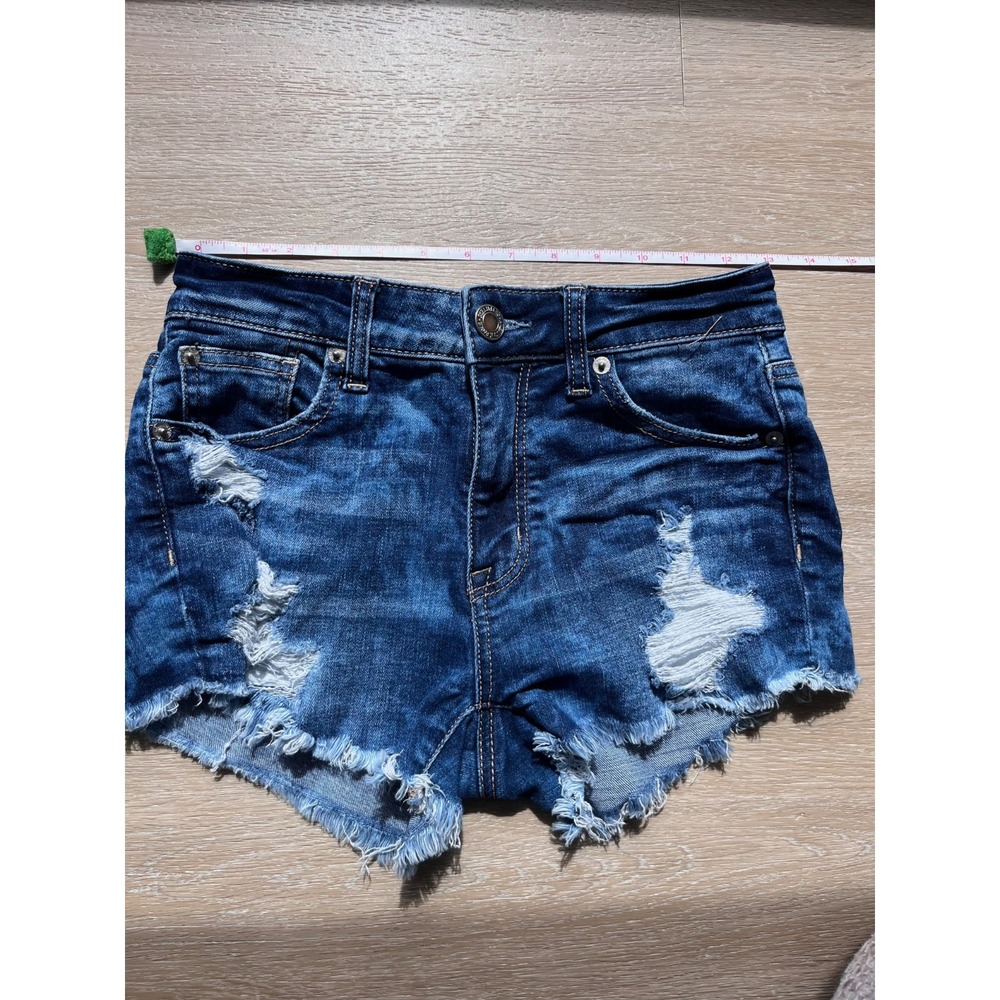 American Eagle Outfitters Shortie Short Womens 0 Blue Denim High Rise Distressed